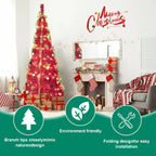 Red Pop-Up Christmas Tree with 150 LED Lights and Ornaments