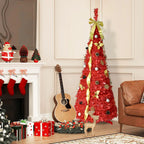 Red Pop-Up Christmas Tree with 150 LED Lights and Ornaments