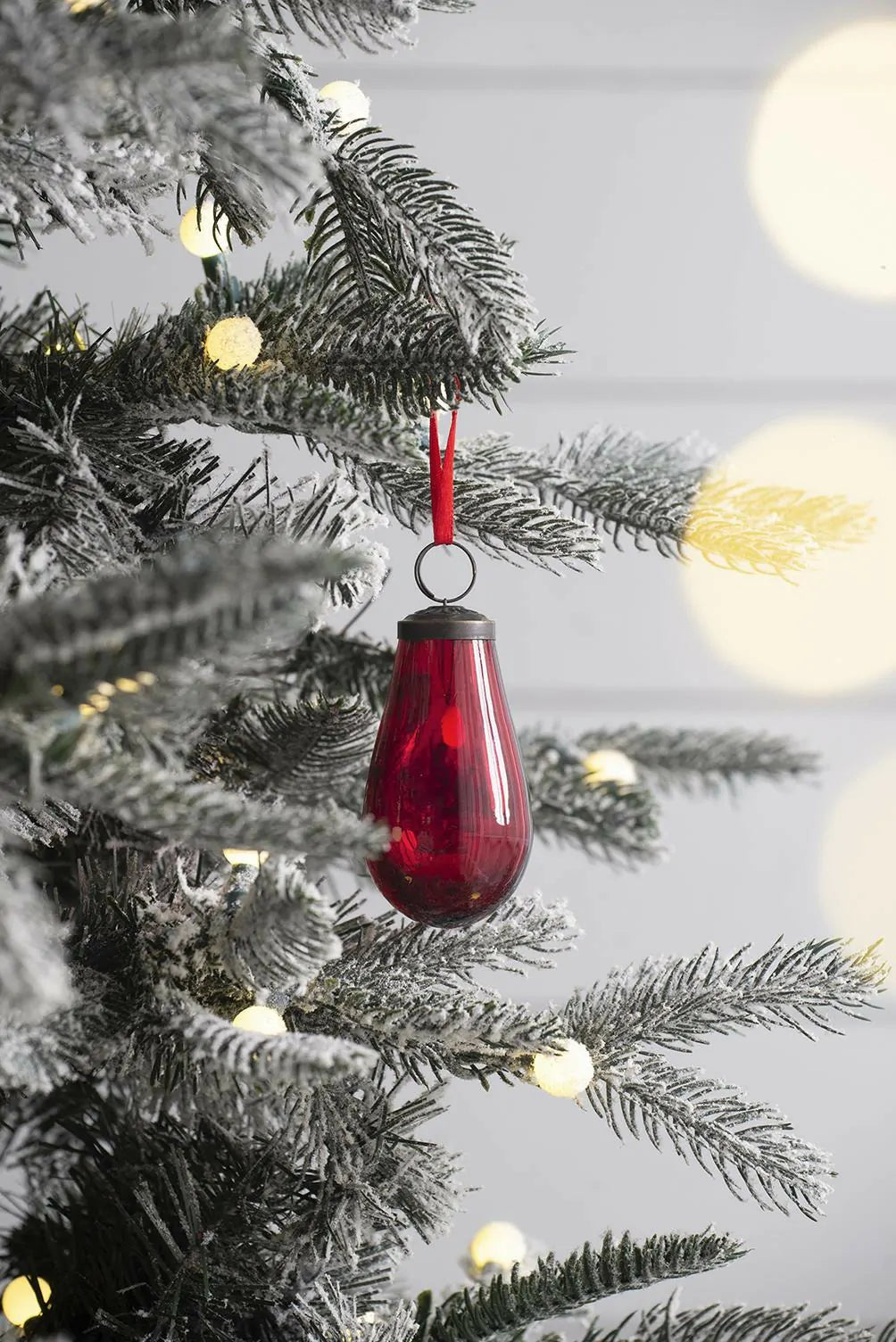 Red Teardrop Ornaments Set of 12 Shiny Glass Decor for Christmas Tree