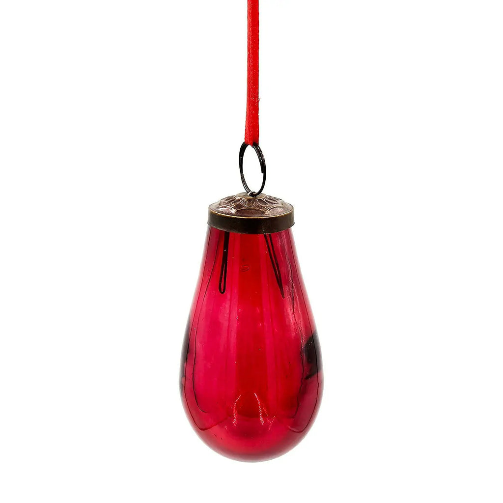 Red Teardrop Ornaments Set of 12 Shiny Glass Decor for Christmas Tree