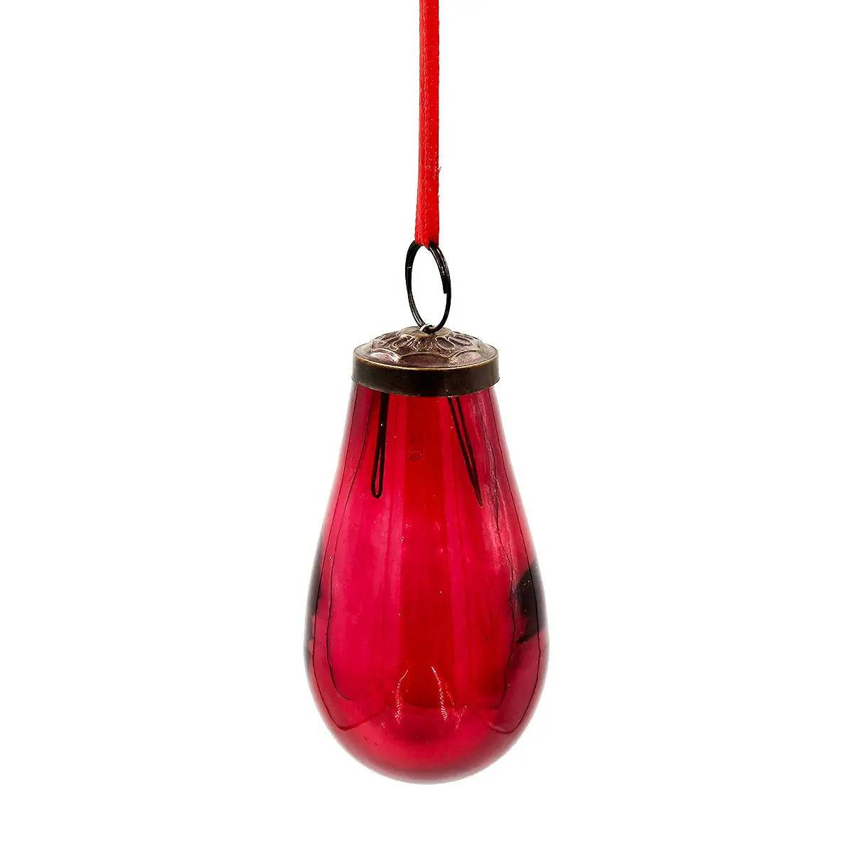 Red Teardrop Ornaments Set of 12 Shiny Glass Decor for Christmas Tree