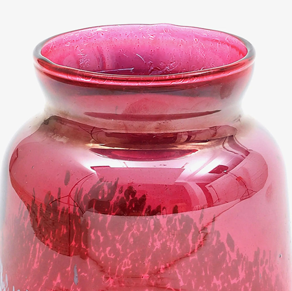 Red and White Splatter Glass Vase 6x8 Inch Handcrafted Art Piece