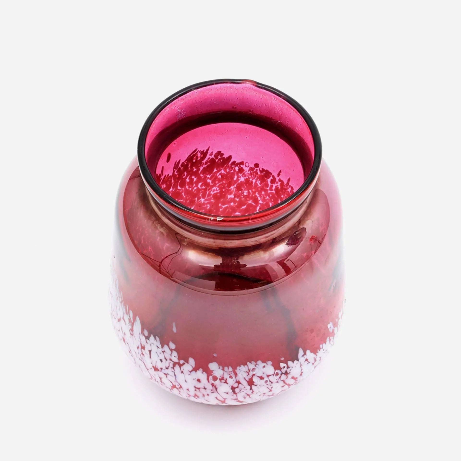 Red and White Splatter Glass Vase 6x8 Inch Handcrafted Art Piece