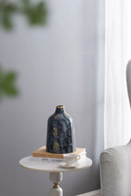 Royal Blue and Gold Glass Vase 10.2 Inch Elegant Home Decor Centerpiece