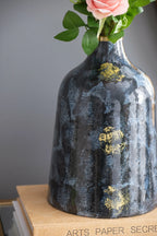 Royal Blue and Gold Glass Vase 10.2 Inch Elegant Home Decor Centerpiece