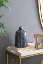 Royal Blue and Gold Glass Vase 10.2 Inch Elegant Home Decor Centerpiece