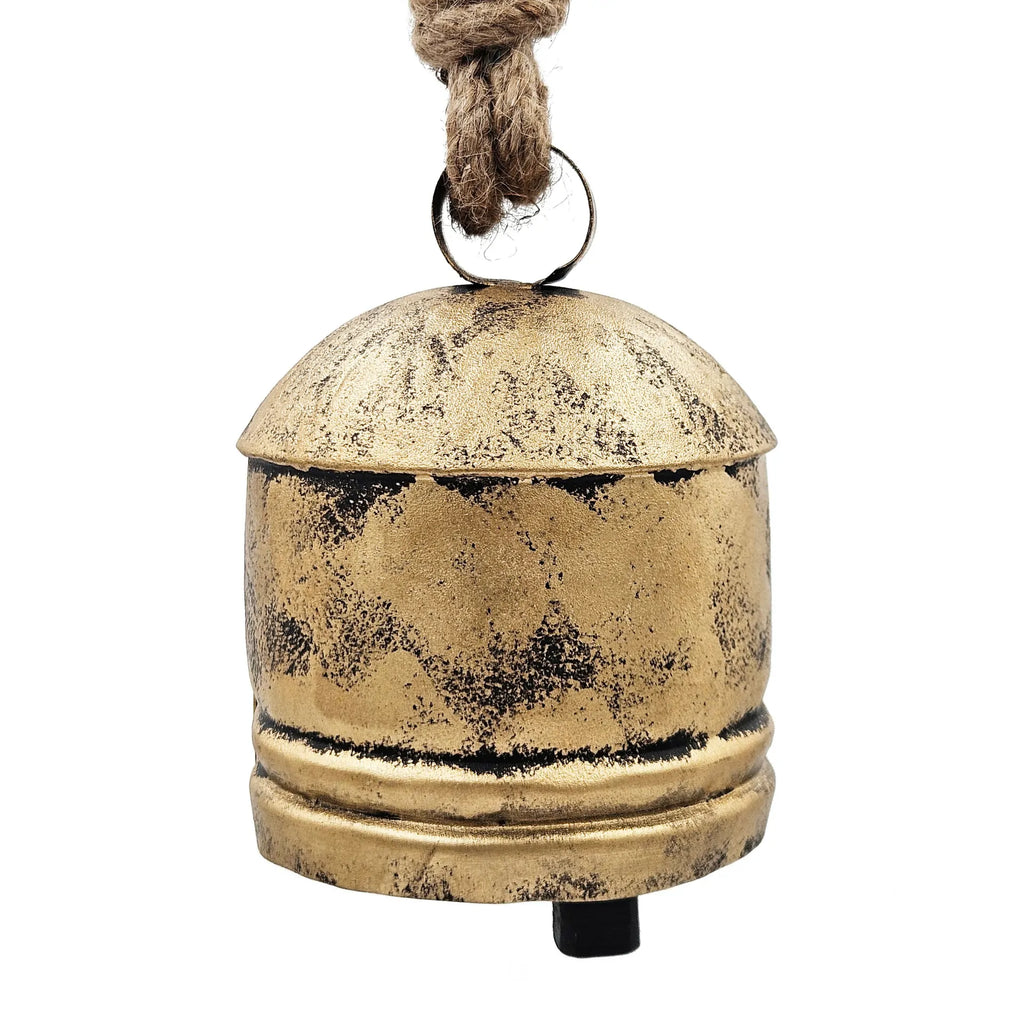 Rustic Bell Ornaments Set of 4 in Distressed Gold Iron Finish
