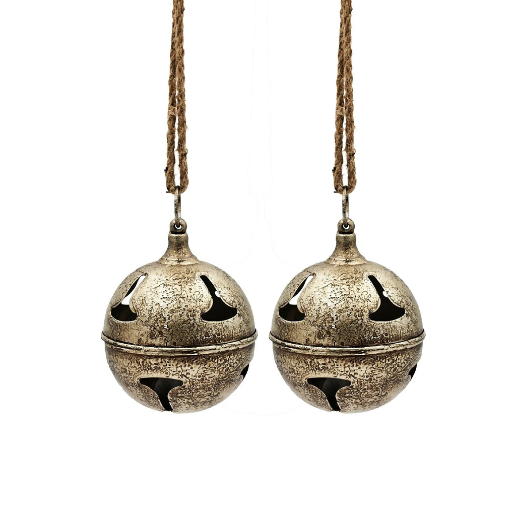 Rustic Christmas Ornaments Set of 2 Metal Bells with Natural Jute