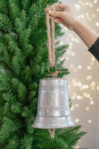 Rustic Christmas Ornaments Set of 2 Metal Bells with Natural Jute