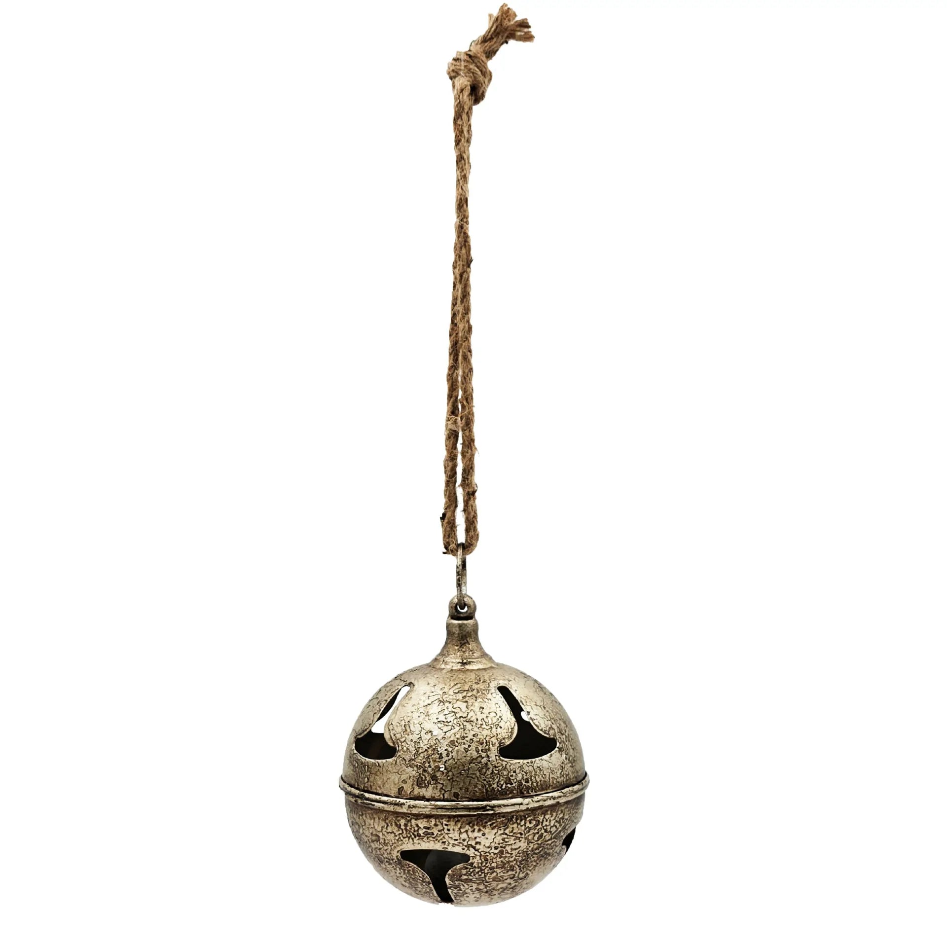 Rustic Christmas Ornaments Set of 2 Metal Bells with Natural Jute