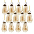 Set of 12 Lustrous Teardrop Glass Ornaments Elegant Gold-Brown Holiday Decor