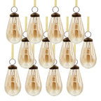 Set of 12 Lustrous Teardrop Glass Ornaments Elegant Gold-Brown Holiday Decor