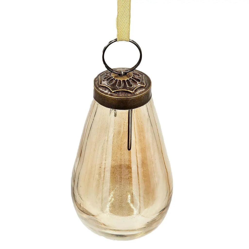 Set of 12 Lustrous Teardrop Glass Ornaments Elegant Gold-Brown Holiday Decor