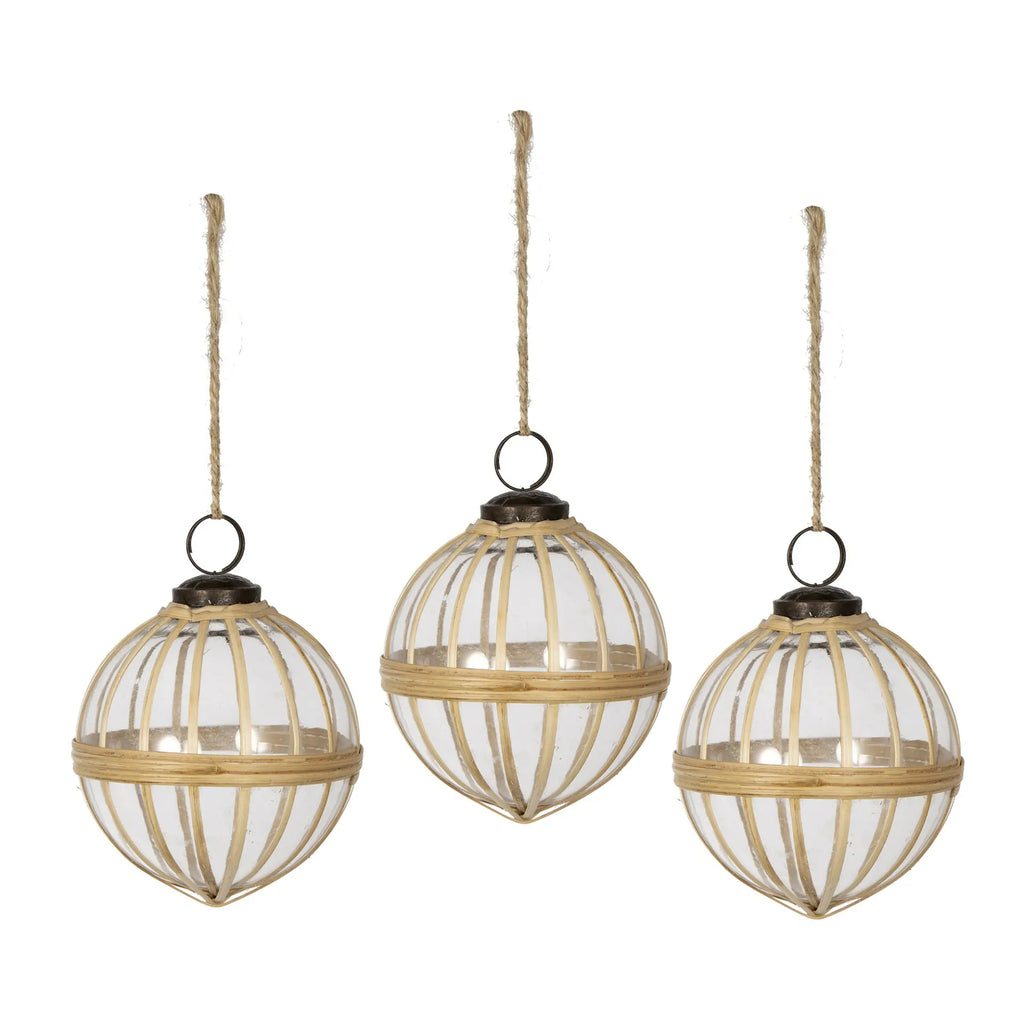 Set of 3 Gold Metal Frame Xmas Balls with White Interior 3.2 inch Holiday Decor