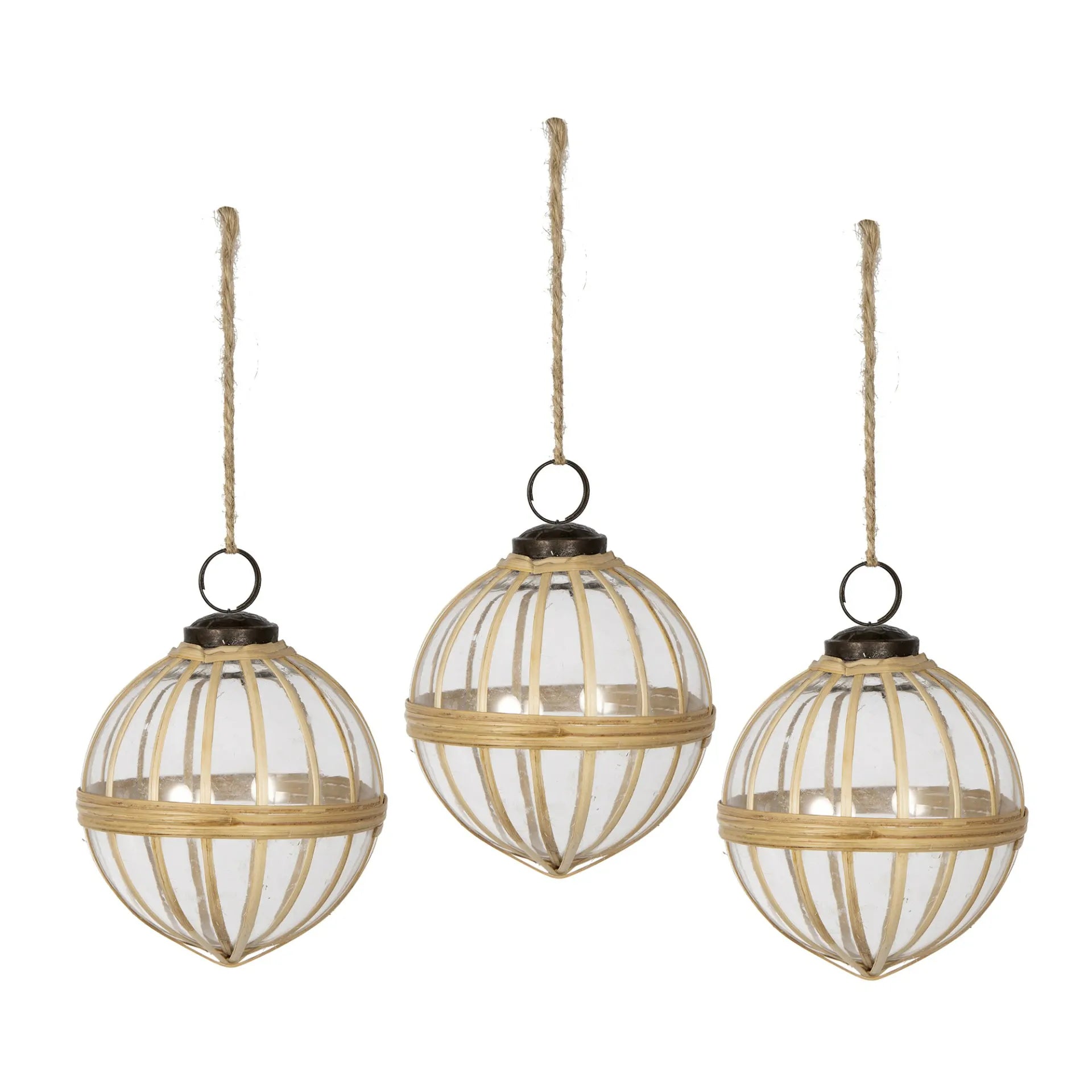 Set of 3 Gold Metal Frame Xmas Balls with White Interior 3.2 inch Holiday Decor