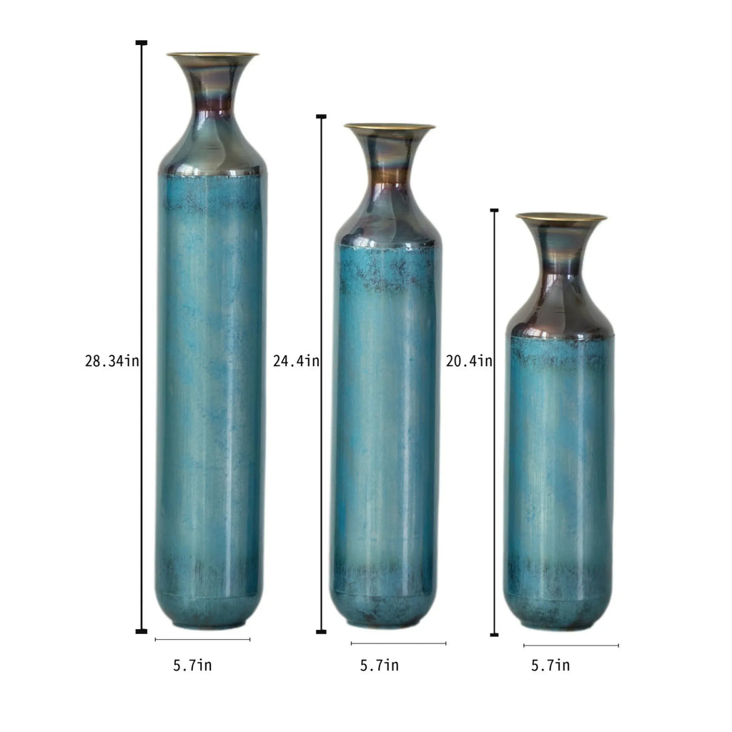 Set of 3 White Droplet Metal Floor Vases Modern Glazed Home Decor