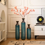 Set of 3 White Droplet Metal Floor Vases Modern Glazed Home Decor