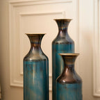 Set of 3 White Droplet Metal Floor Vases Modern Glazed Home Decor