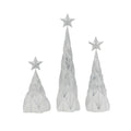 Set of 3 White Silver Resin Christmas Trees with Star Top