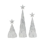 Set of 3 White Silver Resin Christmas Trees with Star Top