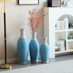 Set of 3 Woven Texture Floor Vases in Blue and White Modern Home Decor