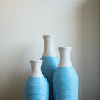 Set of 3 Woven Texture Floor Vases in Blue and White Modern Home Decor