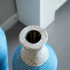 Set of 3 Woven Texture Floor Vases in Blue and White Modern Home Decor