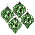 Set of 4 Green Diamond Patterned Glass Christmas Ball Ornaments 5.1 Inch