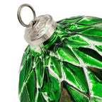 Set of 4 Green Diamond Patterned Glass Christmas Ball Ornaments 5.1 Inch