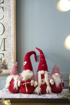 Set of 4 Red Fabric Gnome Family Decorations