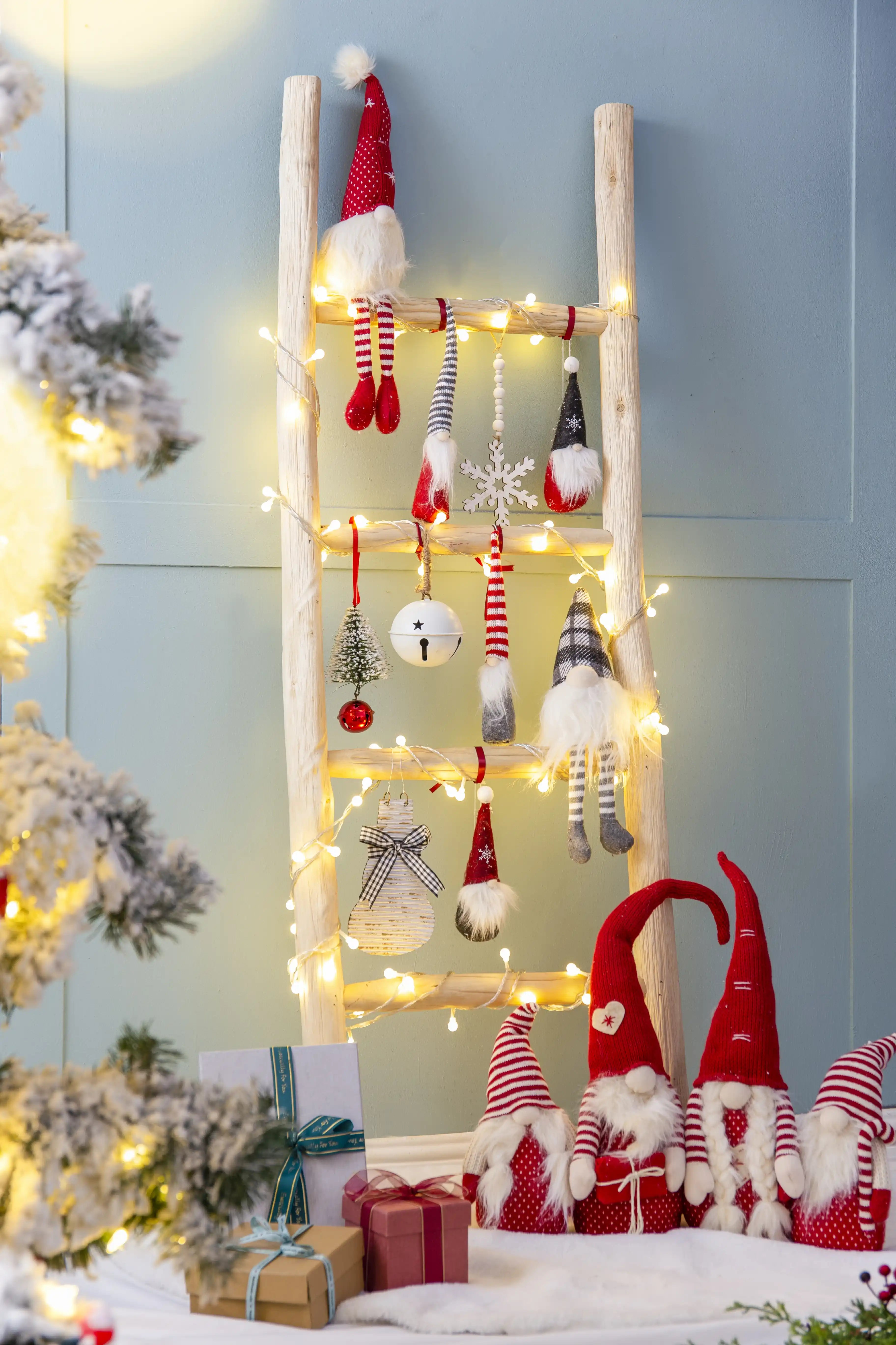 Set of 4 Red Fabric Gnome Family Decorations