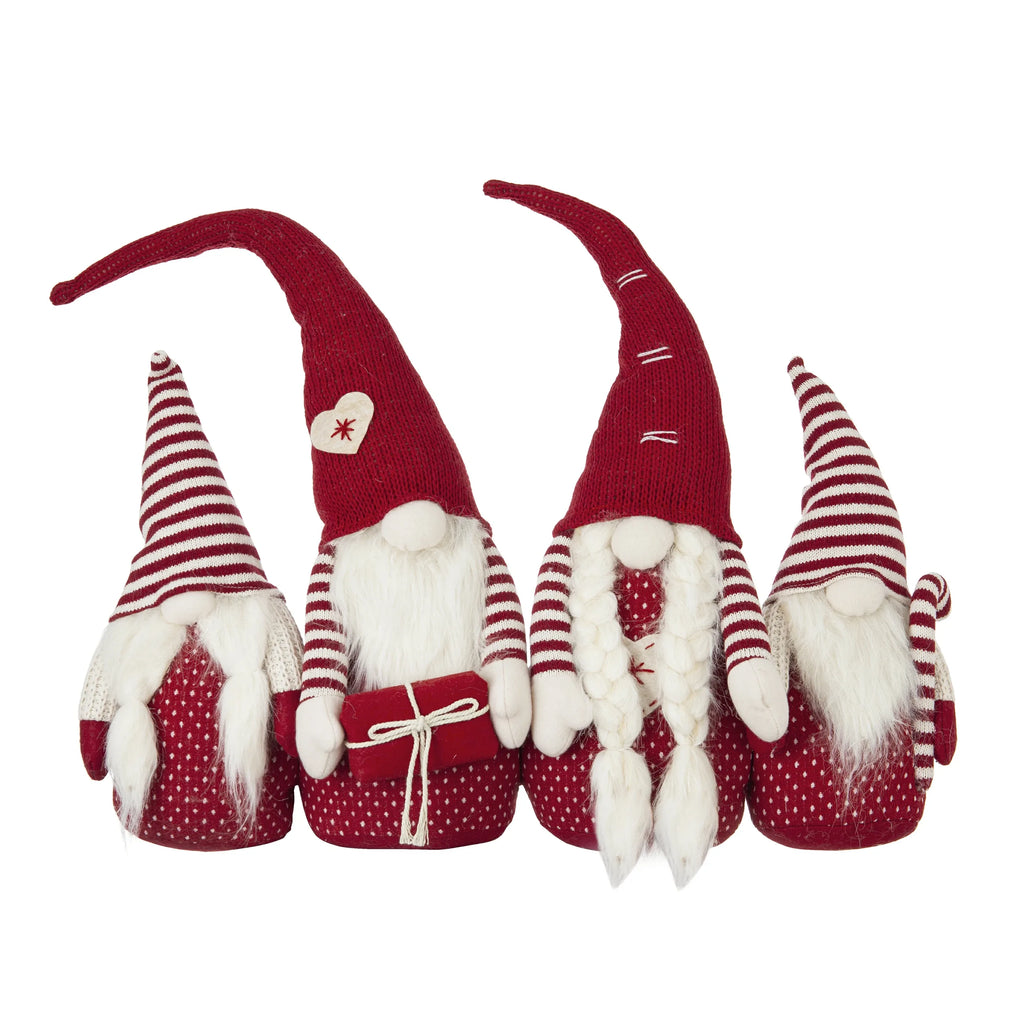 Set of 4 Red Fabric Gnome Family Decorations
