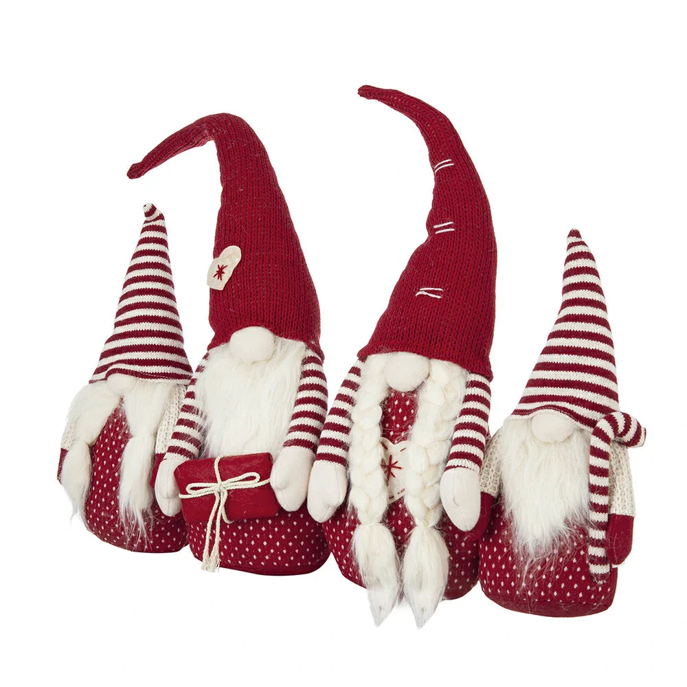 Set of 4 Red Fabric Gnome Family Decorations