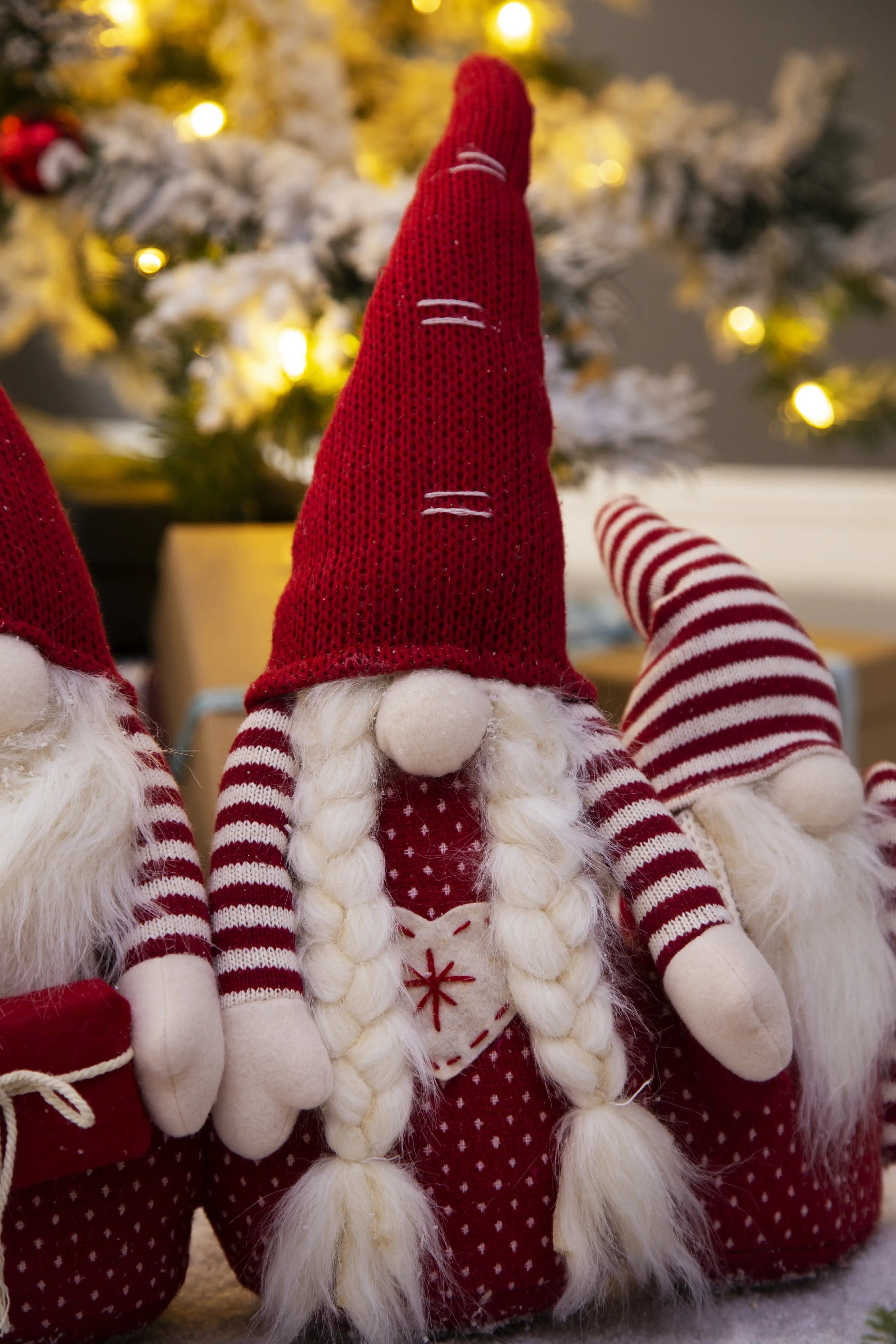 Set of 4 Red Fabric Gnome Family Decorations