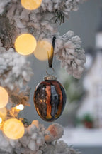 Set of 6 Brown and Orange Striped Glass Egg Ornaments 4.3 Inch Holiday Decor