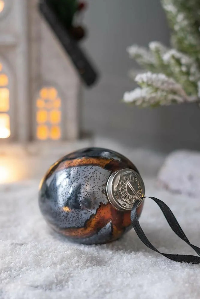 Set of 6 Brown and Orange Striped Glass Egg Ornaments 4.3 Inch Holiday Decor