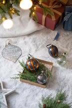 Set of 6 Brown and Orange Striped Glass Egg Ornaments 4.3 Inch Holiday Decor