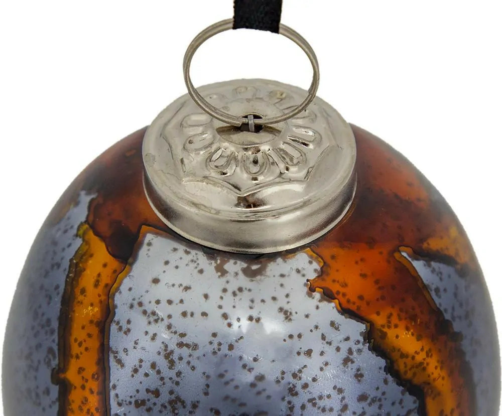 Set of 6 Brown and Orange Striped Glass Egg Ornaments 4.3 Inch Holiday Decor