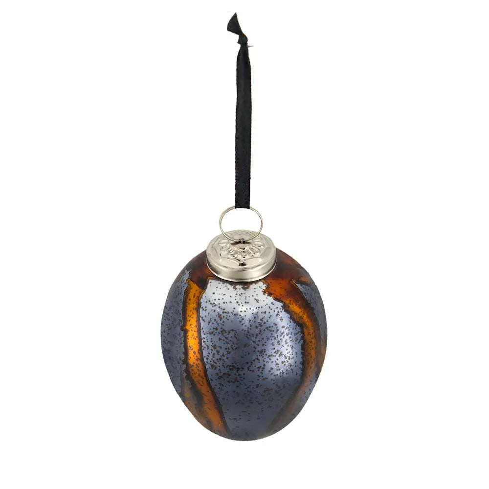 Set of 6 Brown and Orange Striped Glass Egg Ornaments 4.3 Inch Holiday Decor