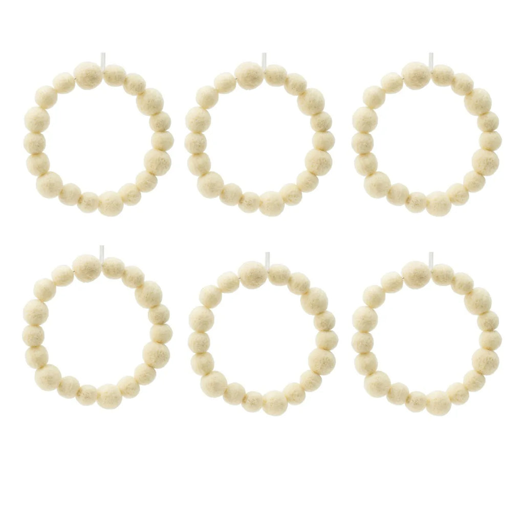 Set of 6 Christmas Ball Wreath Ornaments in Cream for Modern Holiday