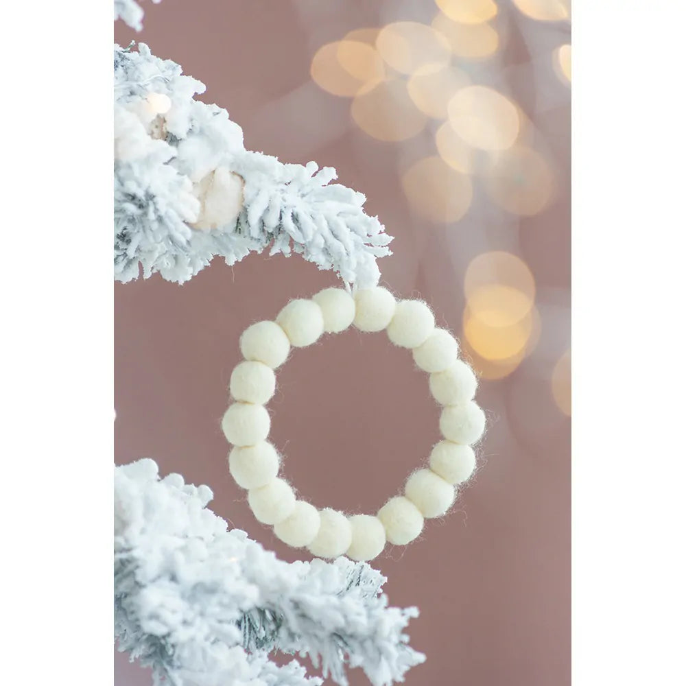 Set of 6 Christmas Ball Wreath Ornaments in Cream for Modern Holiday