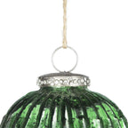 Set of 6 Emerald Green Ribbed Glass Teardrop Ornaments 5.5 Inch Holiday Decor
