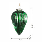 Set of 6 Emerald Green Ribbed Glass Teardrop Ornaments 5.5 Inch Holiday Decor