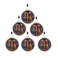 Set of 6 Orange and Blue Striped Glass Christmas Ball Ornaments 3.9 Inch