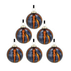 Set of 6 Orange and Blue Striped Glass Christmas Ball Ornaments 3.9 Inch