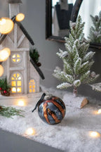 Set of 6 Orange and Blue Striped Glass Christmas Ball Ornaments 3.9 Inch