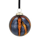 Set of 6 Orange and Blue Striped Glass Christmas Ball Ornaments 3.9 Inch