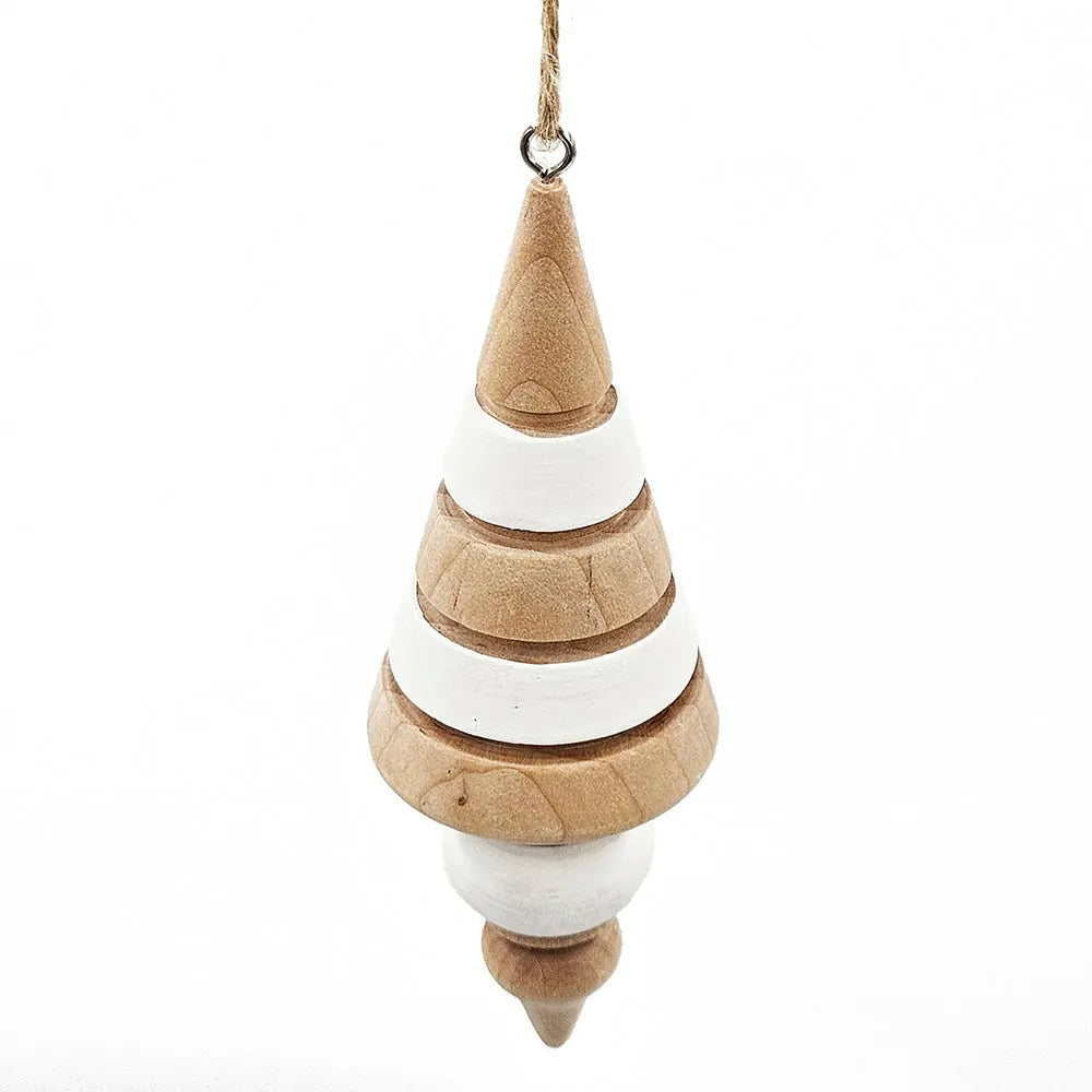 Set of 6 Wooden Eucalyptus Icicle Ornaments with White Layered Accents