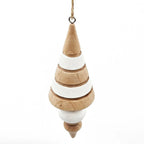 Set of 6 Wooden Eucalyptus Icicle Ornaments with White Layered Accents