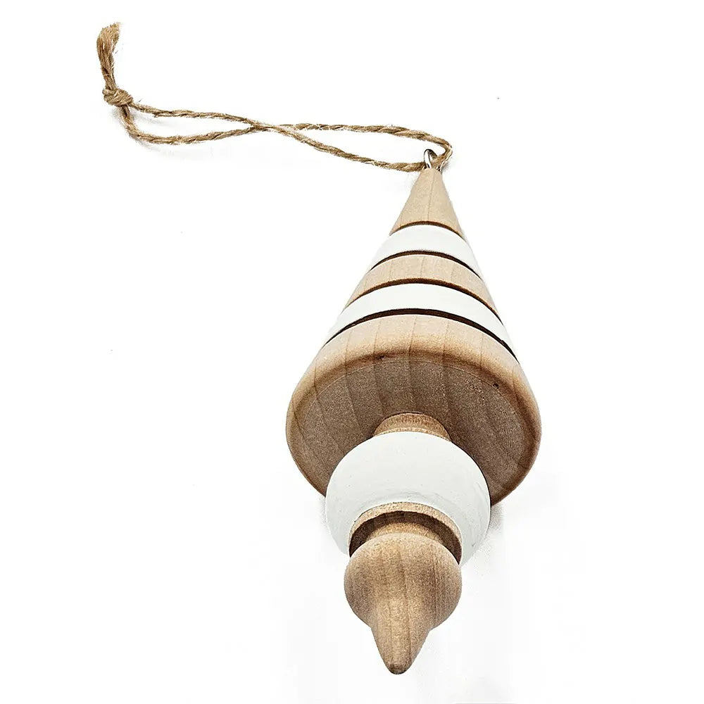 Set of 6 Wooden Eucalyptus Icicle Ornaments with White Layered Accents